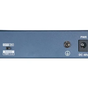 Back view of a Hikvision DS-3E0105P-EM 5-port Poe switch