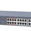 DS-3E0318P-EM Hikvision 16 Port Poe Switch Front Side View Front view of a Hikvision DS-3E0318P-EM 16-port Poe switch