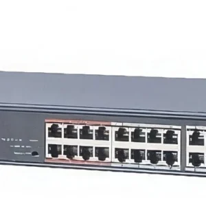 Front view of a Hikvision DS-3E0318P-EM 16-port Poe switch