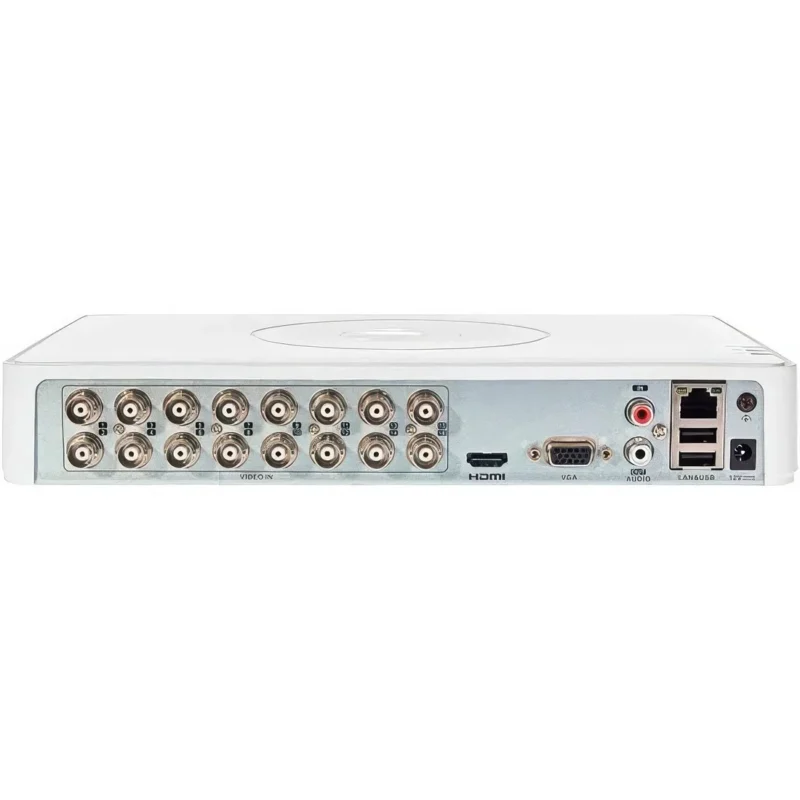 iDS-7116-HQHI-M1S Hikvision 16 Channel DVR Back View Back view of a Hikvision iDS-7116-HQHI-M1S 16-channel DVR
