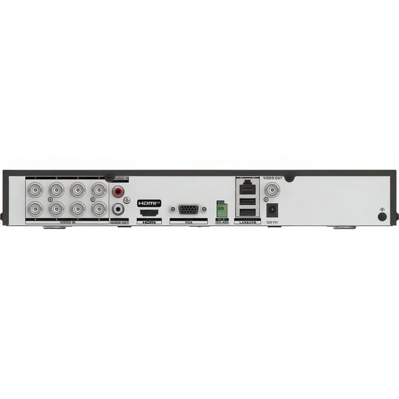 iDS-7208HQHI-M1FA Hikvision 8 Channel Face Picture DVR Back View Back view of a Hikvision iDS-7208HQHI-M1FA 8-channel face-picture DVR